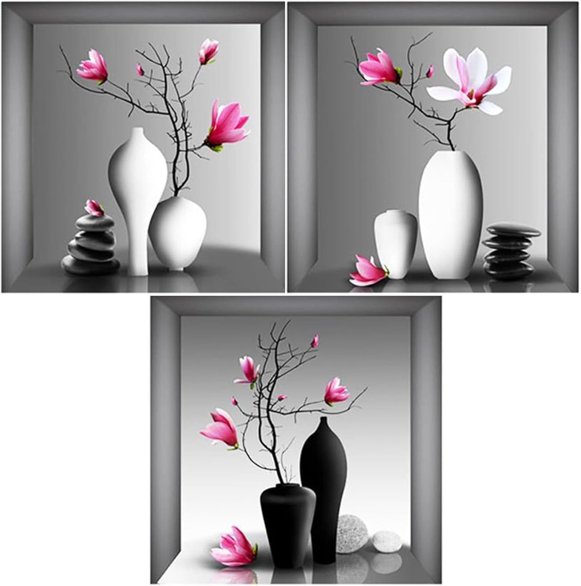 3D Vase Wandstickers 30 x 30 cm - 3 Stijlen - Muurdecoratie - Frisse uitstraling voor elk vertrek - ShopVlot