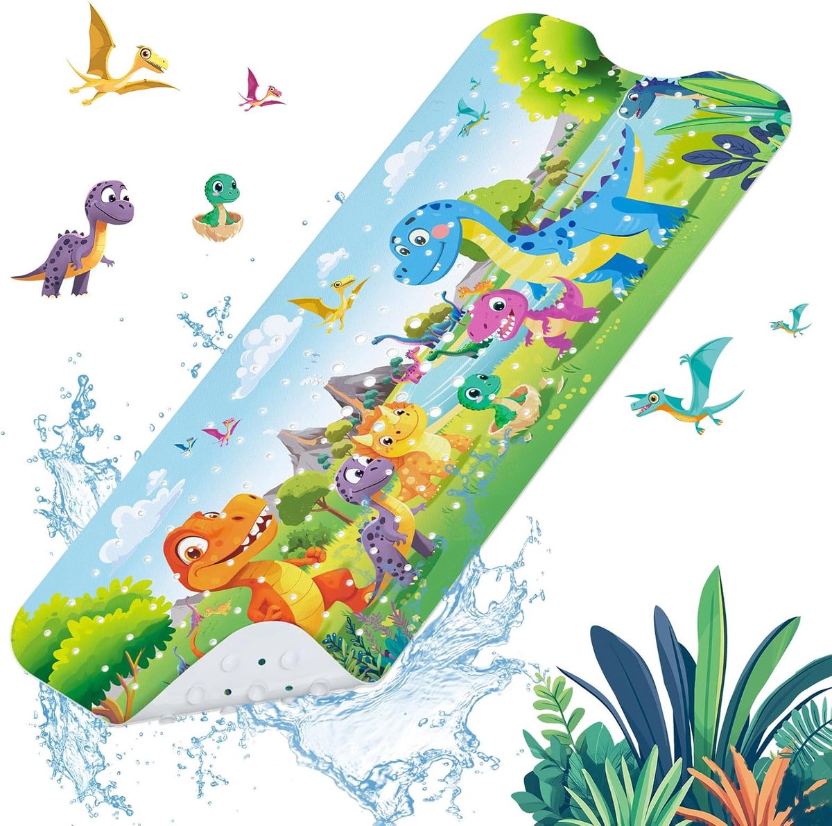 SnelShoppen - Non-slip Kinder Badmat Dinosaur Design - Antislip, Schimmelbestendig, Machinewasbaar, BPA-vrij, Sterke Zuignappen, Veilig voor Kinderen