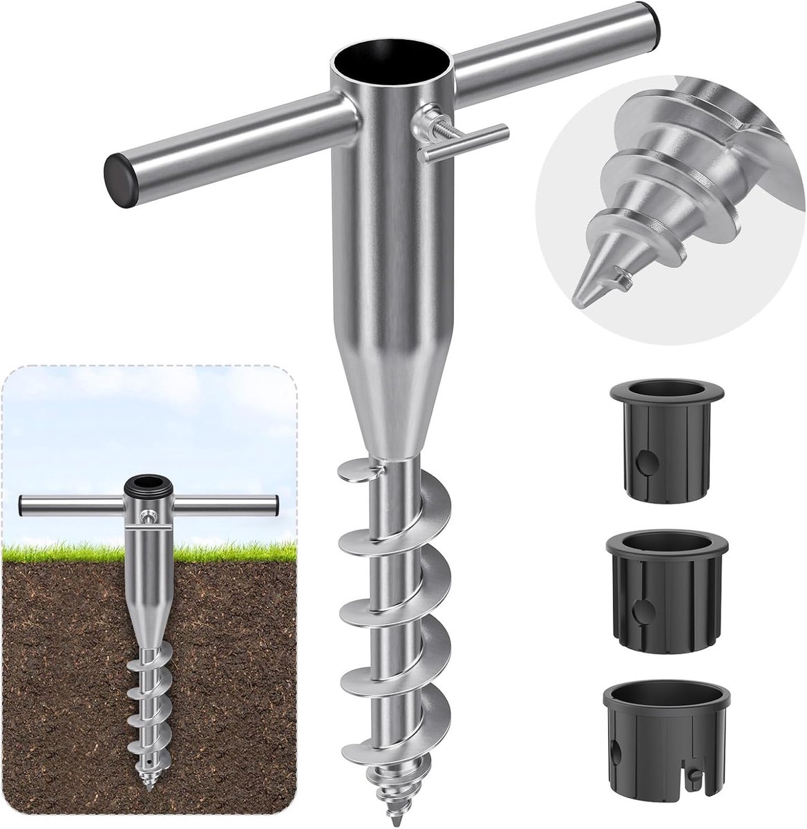 SnelShoppen - Parasolhouder Grondanker 42 cm - Sterke Parasolsteun voor Tuin en Strand - Metaal, Voor 3-5 cm Stok - Ideaal voor Wind en Storm