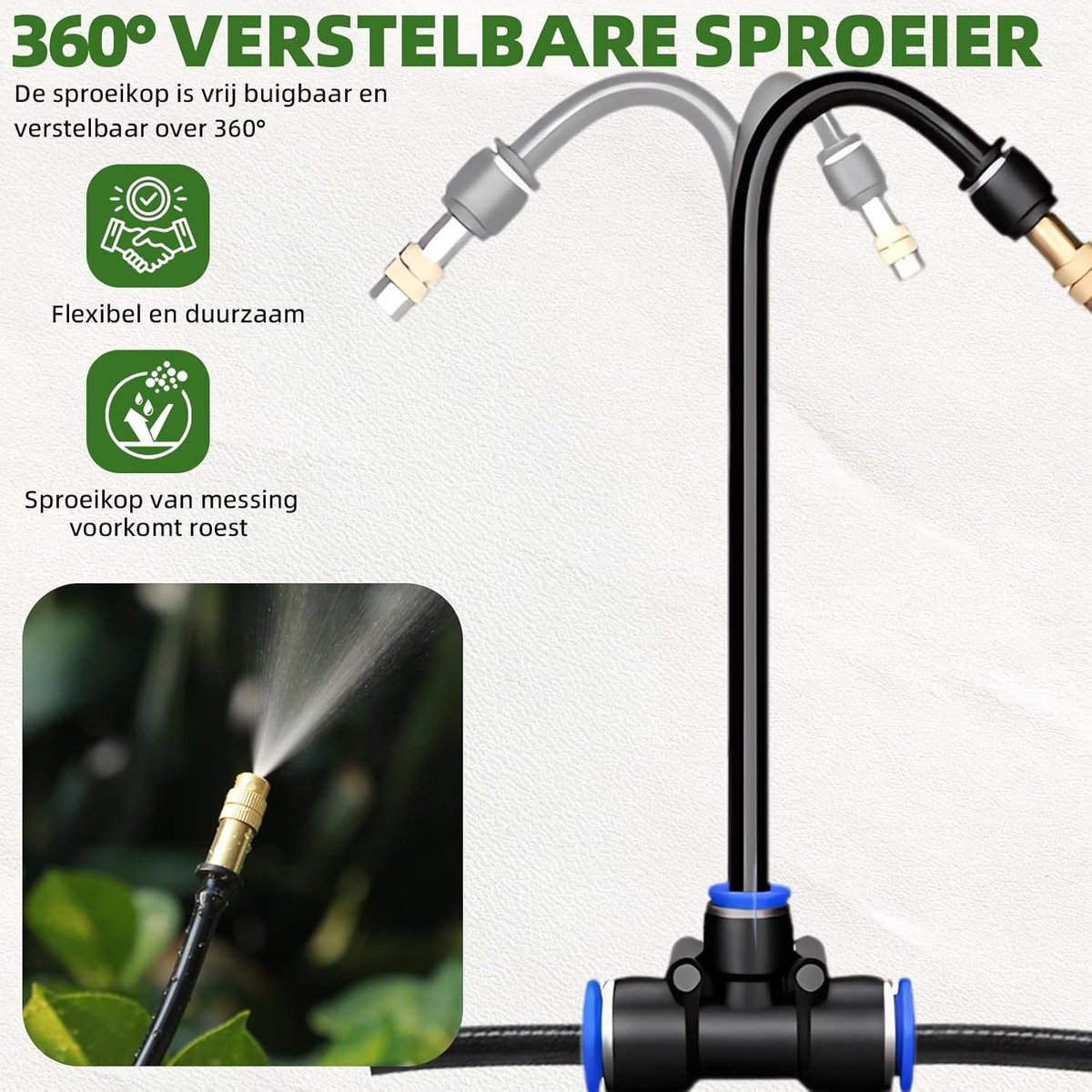 SnelShoppen - 360° Flexibel Tuin Irrigatiesysteem, Atomiser Set, 15 m, Waterbesparend, Geschikt voor Tuinen, Kassen, Balkon Tuinen, Verhoogde Bedden,