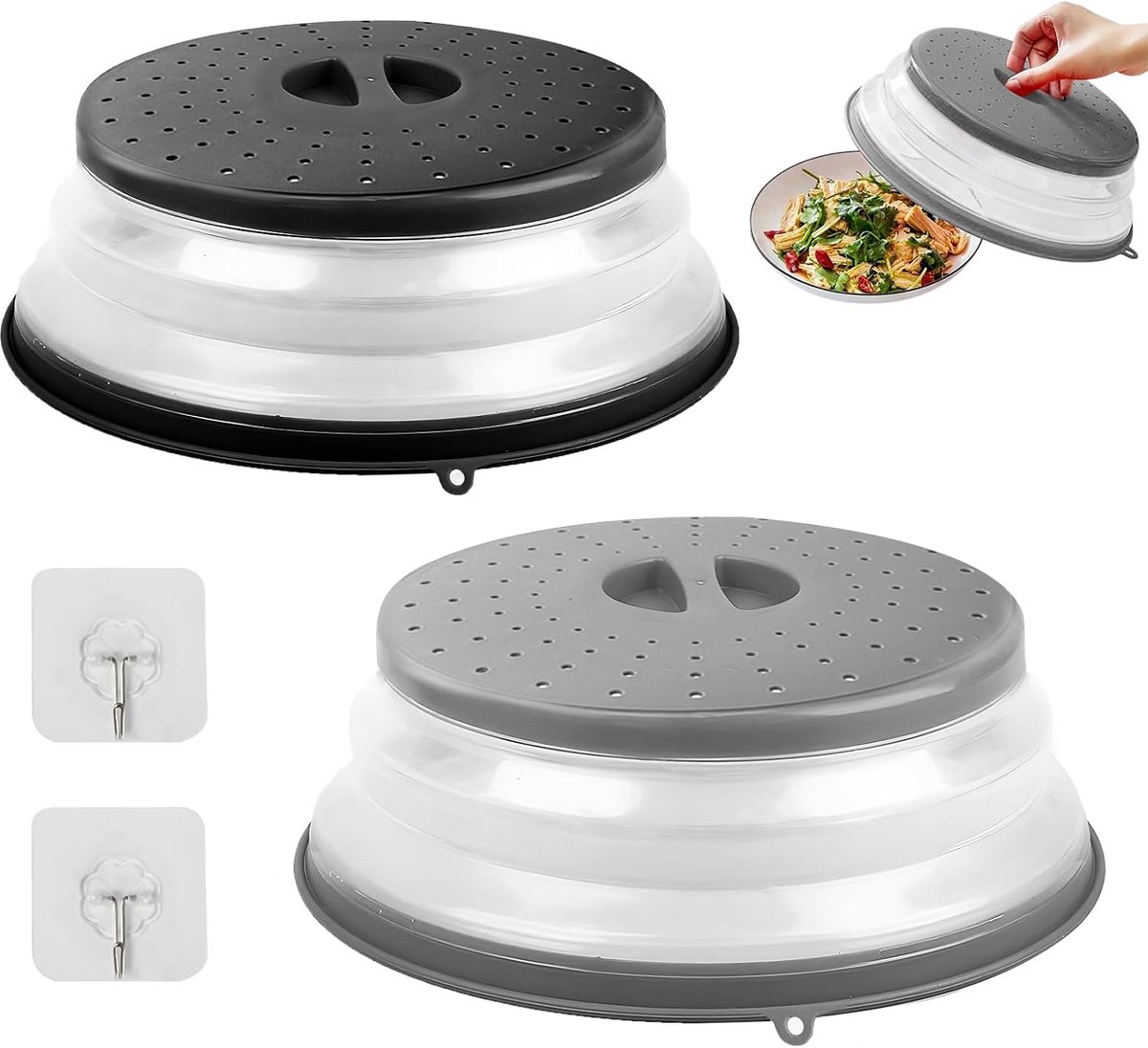 Magnetron Deksel Vouwbaar - Set van 2 - Spatbescherming met 2 Haken - Geschikt voor Fruit en Groenten - ShopVlot