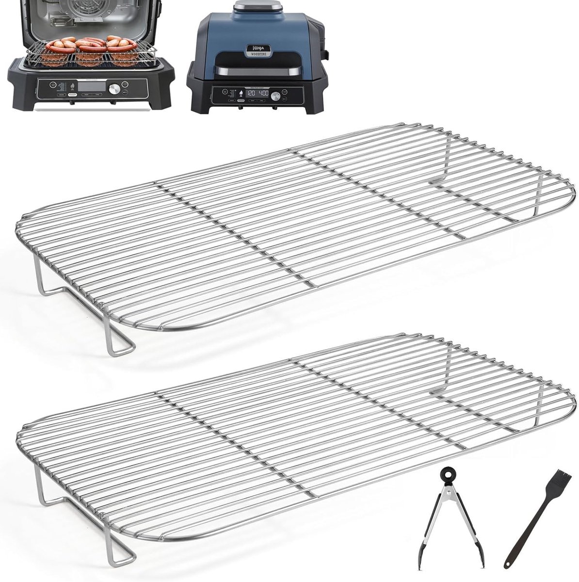SnelShoppen - 2 Stuks RVS Grillrooster voor Barbecue, Smoker en Oven - 40x25 cm - Geschikt voor Ninja Woodfire XL, Pro en Meer - Perfect voor Tuin en