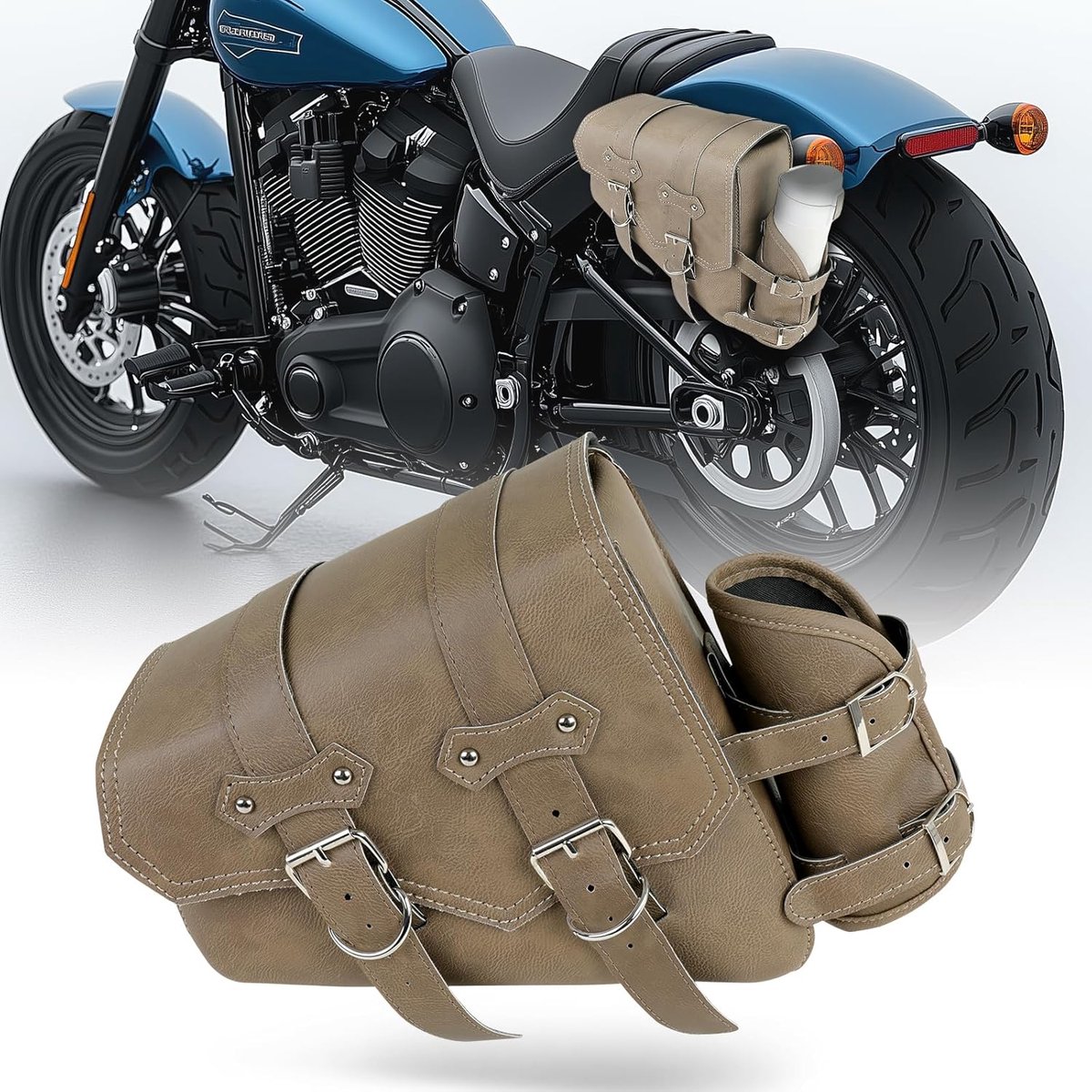 SnelShoppen - DREAMIZER Motorzadeltas - Universele Leren Motortas met Drinkflessen - Waterdichte Motoraccessoires voor Harley, Honda, Kawasaki, Suzuki