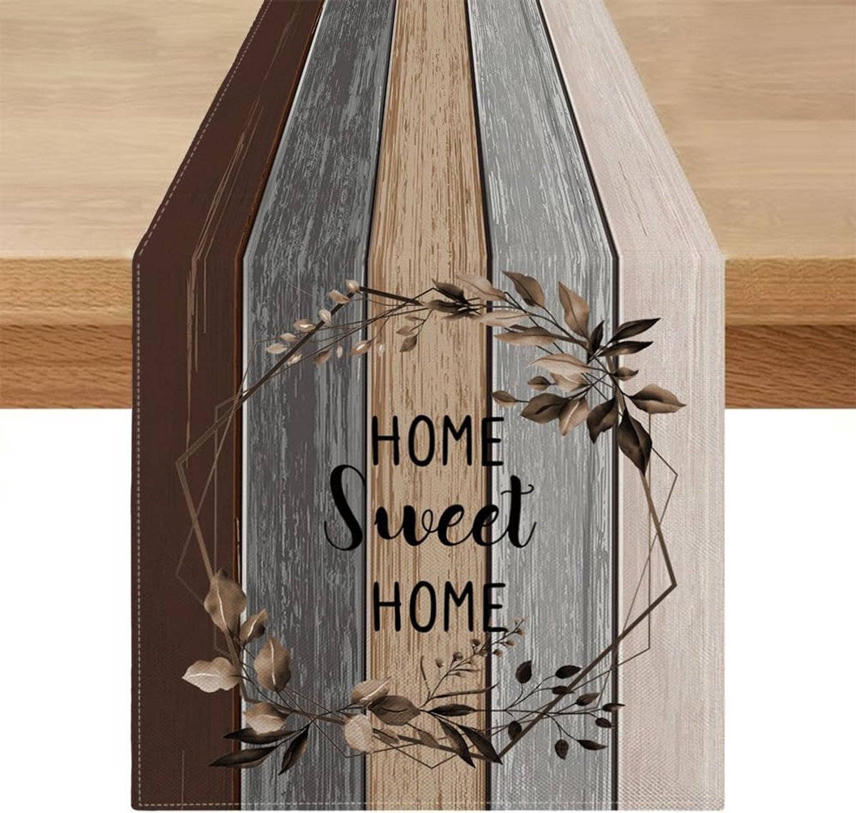 SnelShoppen - Modern Tafelrunner 33 x 183 cm, Grijs en Bruin Gestreept, Buitenwasbaar, Vintage Zomer, Decoratie voor Eetkamer, Keuken, Tuin, Feest