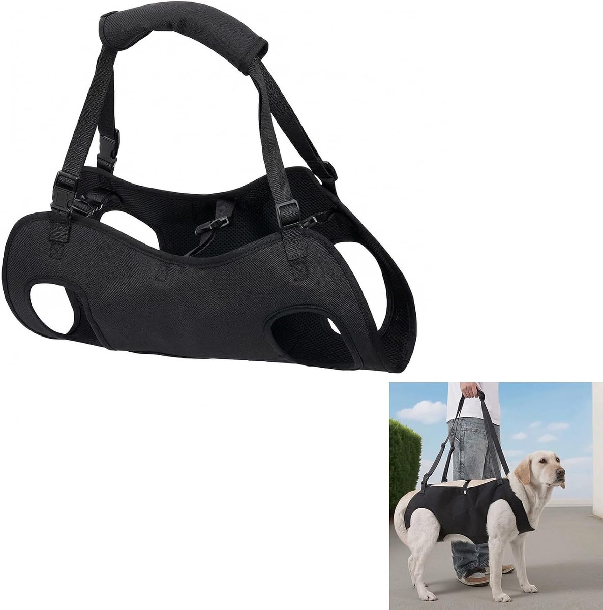 Draaghulp voor honden - verstelbaar hondenharnas - schouderriem met handvat - comfort en ondersteuning voor senioren - ShopVlot