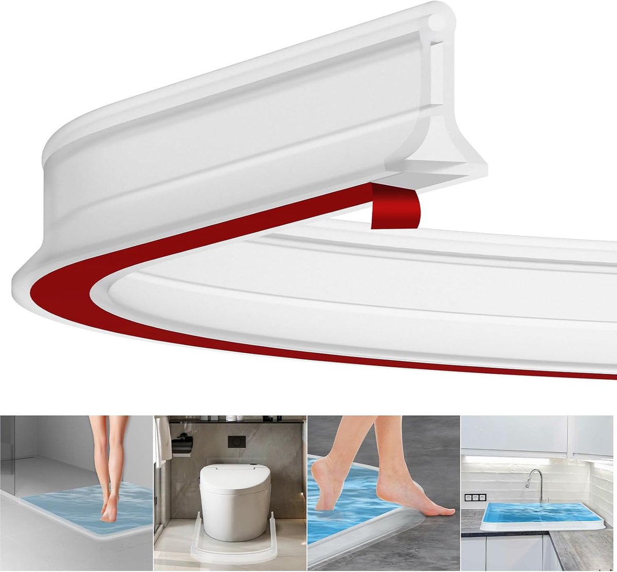 Douchevloerbarrière 2m - Zelfklevende rubberen splash guard - Flexibele doucheafdichtstrip - Voorkomt wateroverlast - ShopVlot