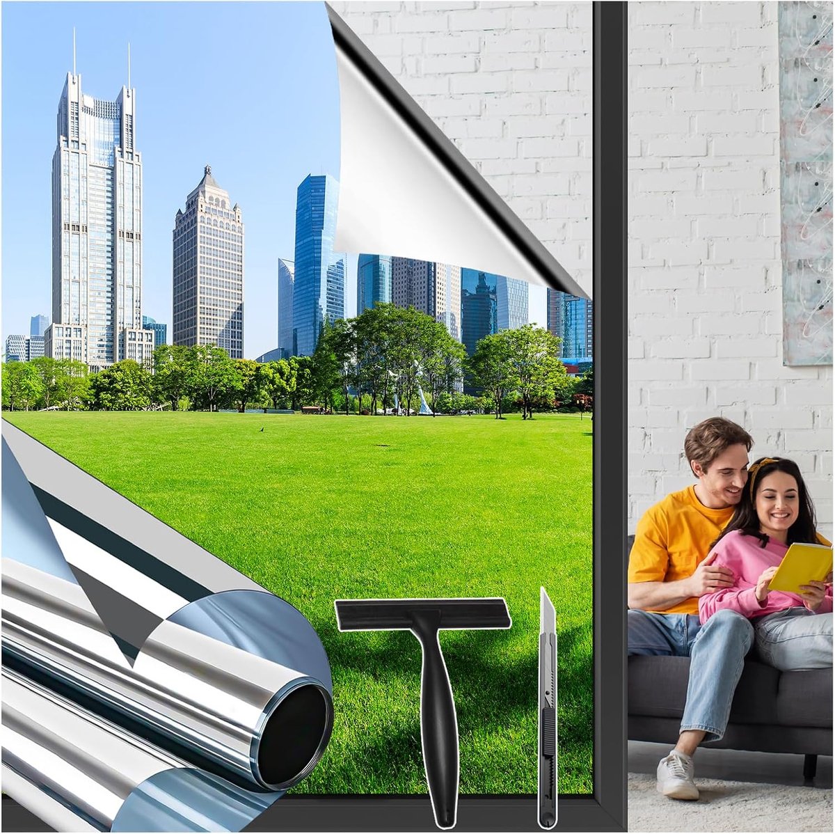 SnelShoppen - One Way Window Film 44.5 x 200 cm - Privacy Bescherming en UV Blokkering - Warmte Reflecterende Folie - Anti-Reflectief voor Thuis en Ka