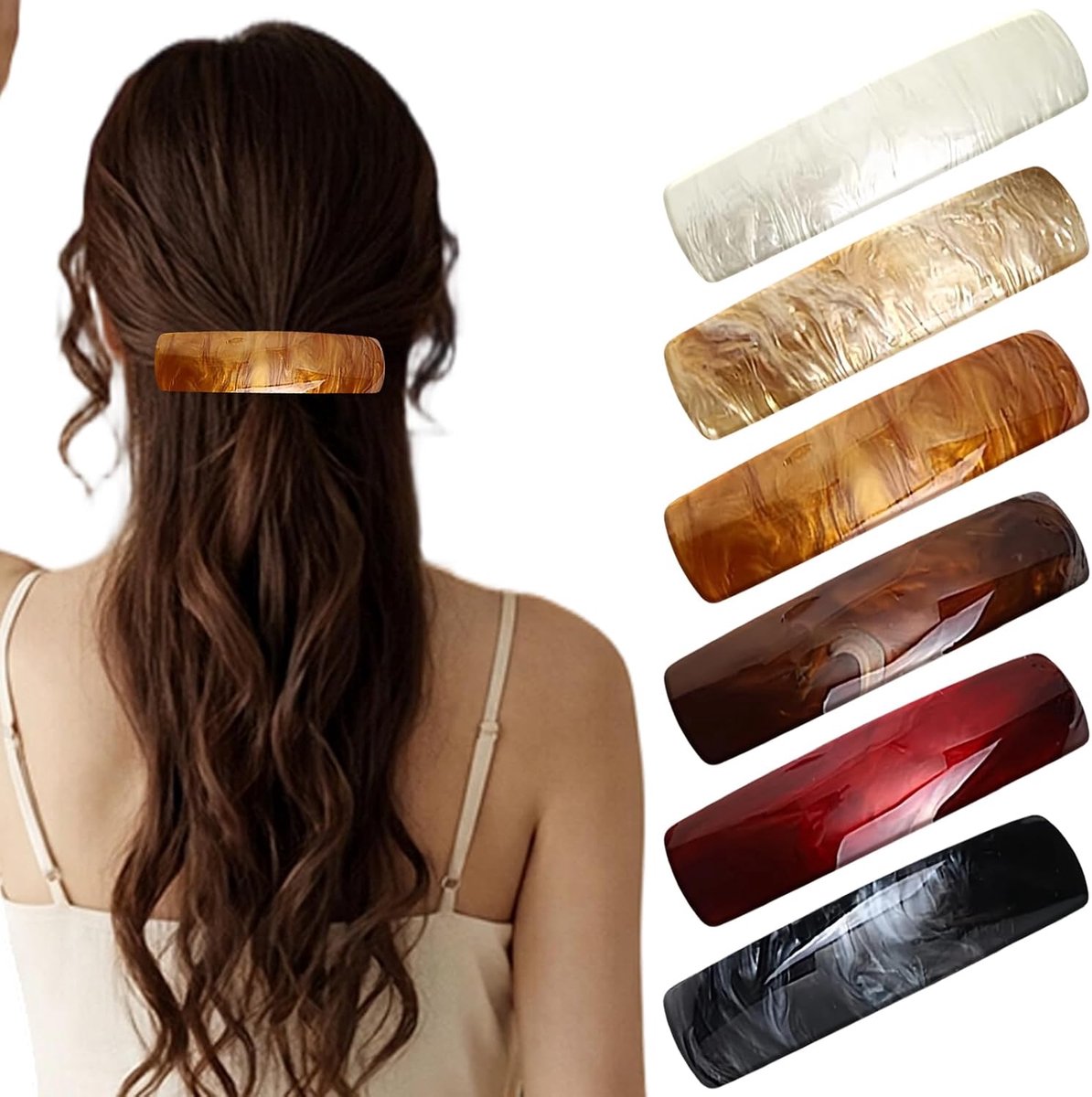 6 stuks Franse haarspelden, haarspelden voor dames met marmerstructuur, automatische haarspelden in 6 kleuren, klassieke haarspeld, vintage, voor werk, afspraken en reizen