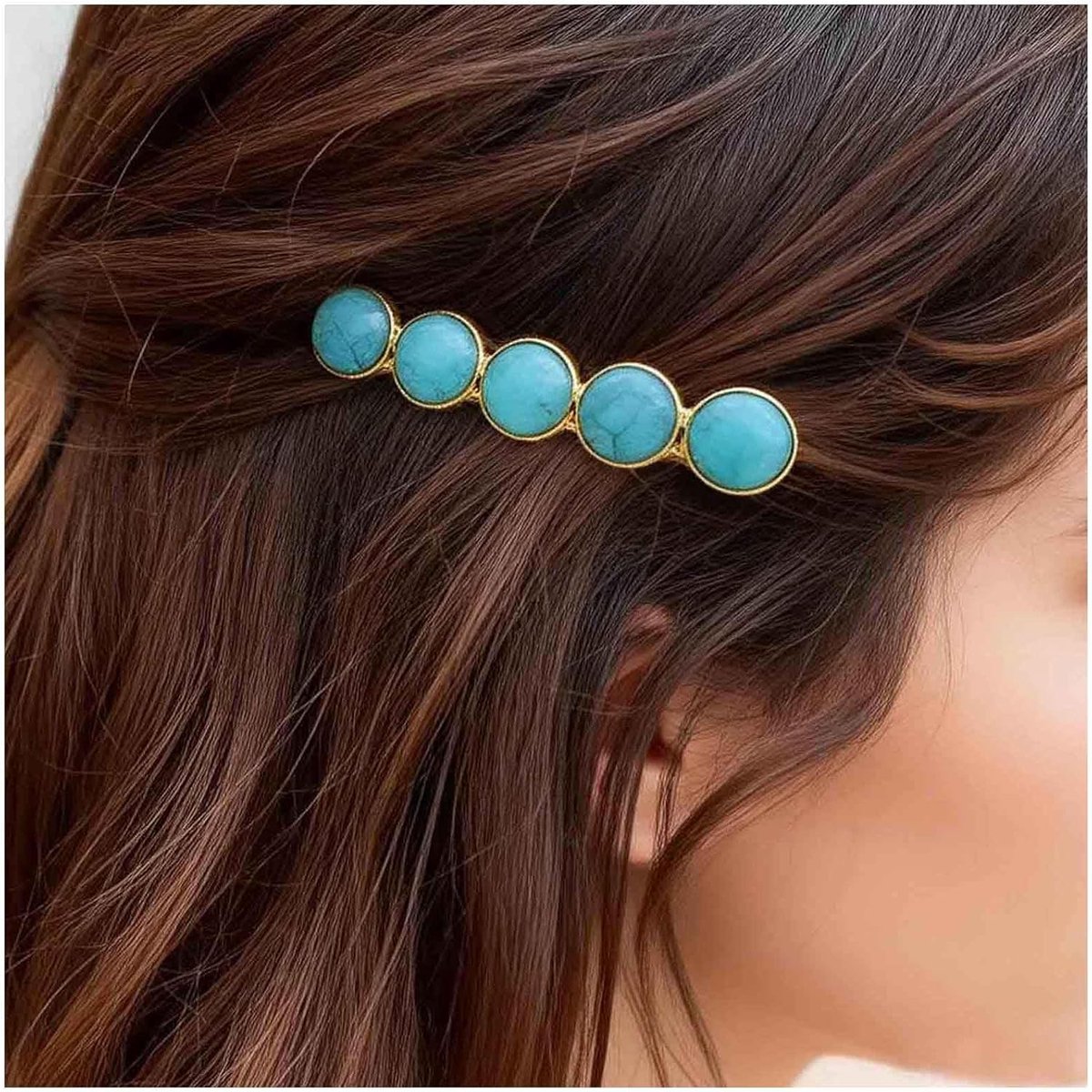 Turquoise steen haarspeld goud turquoise clip natuurlijke blauwe stenen haarspelden etnische turquoise steen clip accessoires decoratief voor vrouwen hoofdtooi