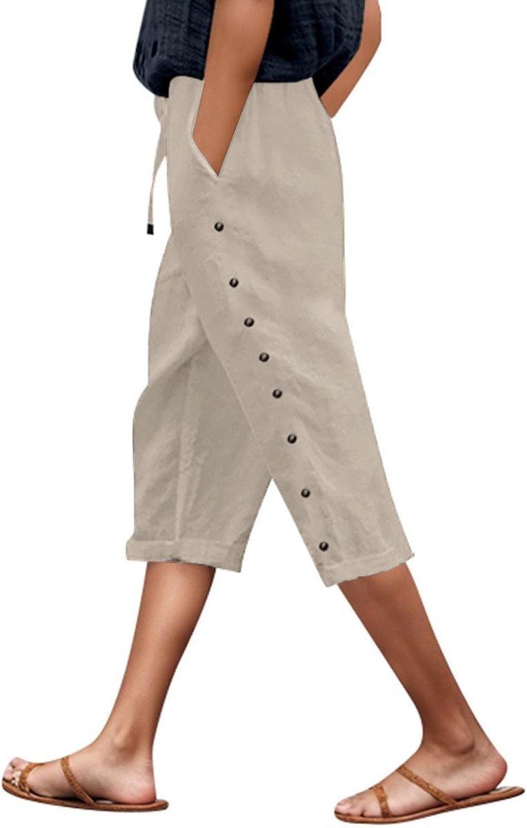 Broek Dames Zomer Brede Hoge Taille Vloeiend Losse Lichtgewicht Casual Chic Strand Bohemian Recht Katoen met Zakken Mode A63