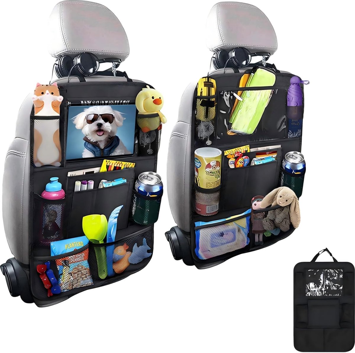 Autostoel, zijorganizer, 2 stuks, voor kinderen, met 3 grote opslagcapaciteit, auto-accessoires, interieur, achterbank, organizer, stoelorganizer voor de meeste auto's zoals SUV, Volkswagen