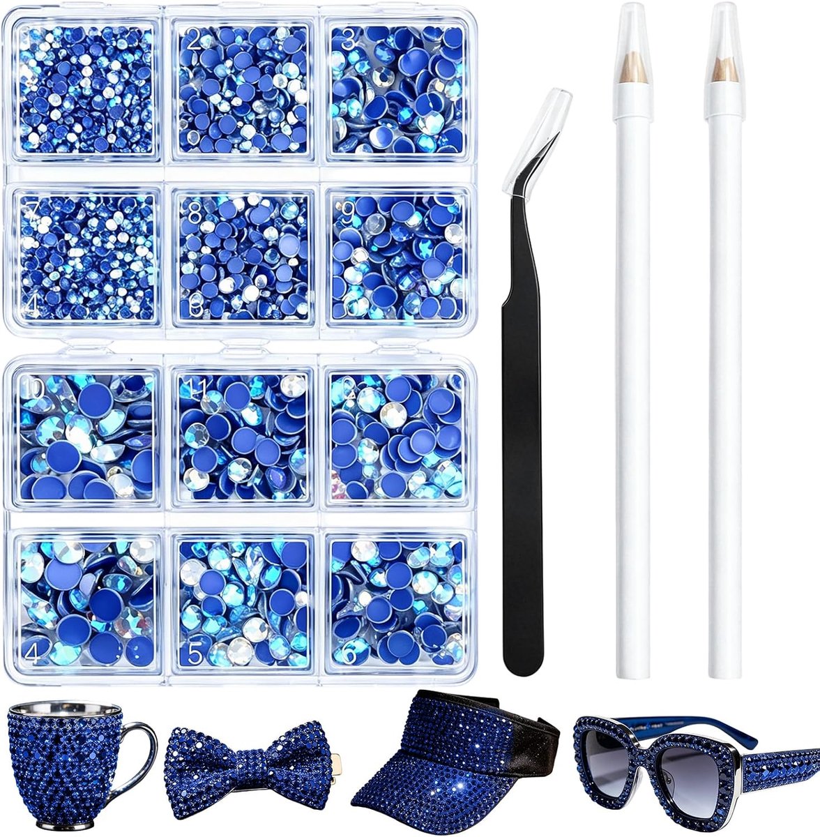 Strass-steentjes met 2 wasstiften en pincet, 6600 stuks