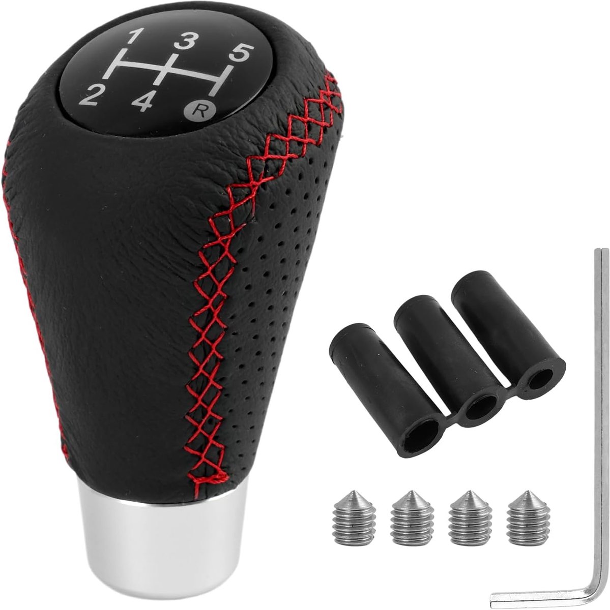 Pookknop, 5 versnellingen, universele schakelknoppen, verwisselbare auto schakelpook, handmatige versnellingspookknop, 5 versnellingen auto, met 3 adapters (8 mm, 10 mm, 12 mm