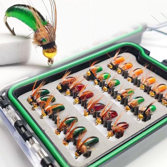 Natte vliegen, nimfen en muggen, vliegenbox voor forel, baars, regenboogforel en zalm, visaas — afbeelding 4