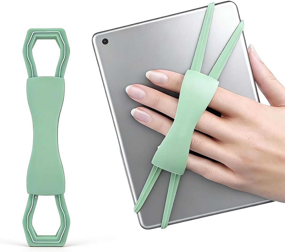 Polsband voor eReader van 6-8 inch, antislip elastische houder, veilige grip om met één hand te lezen, kleur groen
