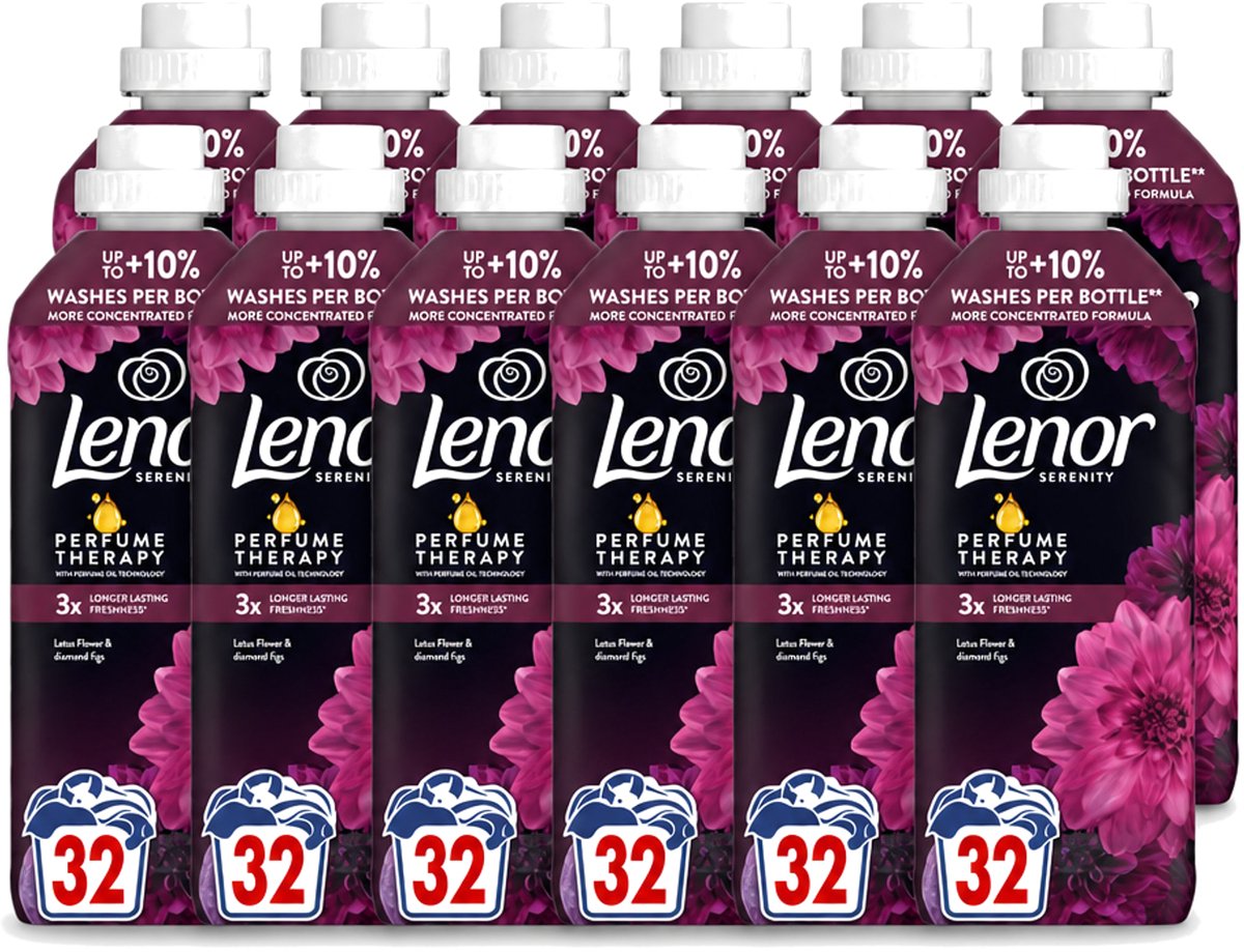 12 x Lenor – Wasverzachter – Lotus Flower & Diamond Figs – 32 Wasbeurten – 675 ml - Voordeelverpakking - 12 stuks
