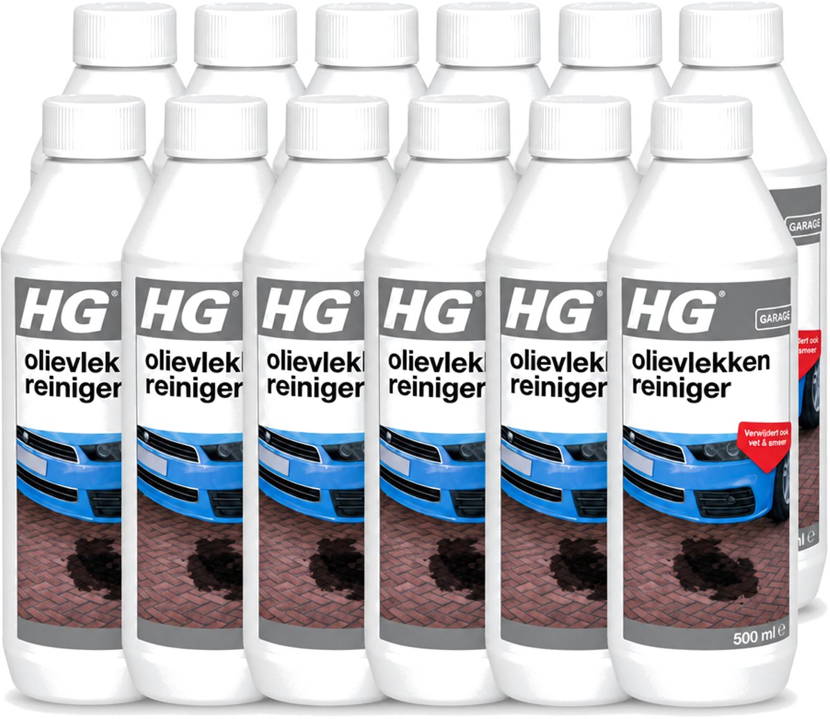 12 x HG - Olievlekkenreiniger - Verwijdert Ook Vet & Smeer - 500 ml - Voordeelverpakking - 12 stuks