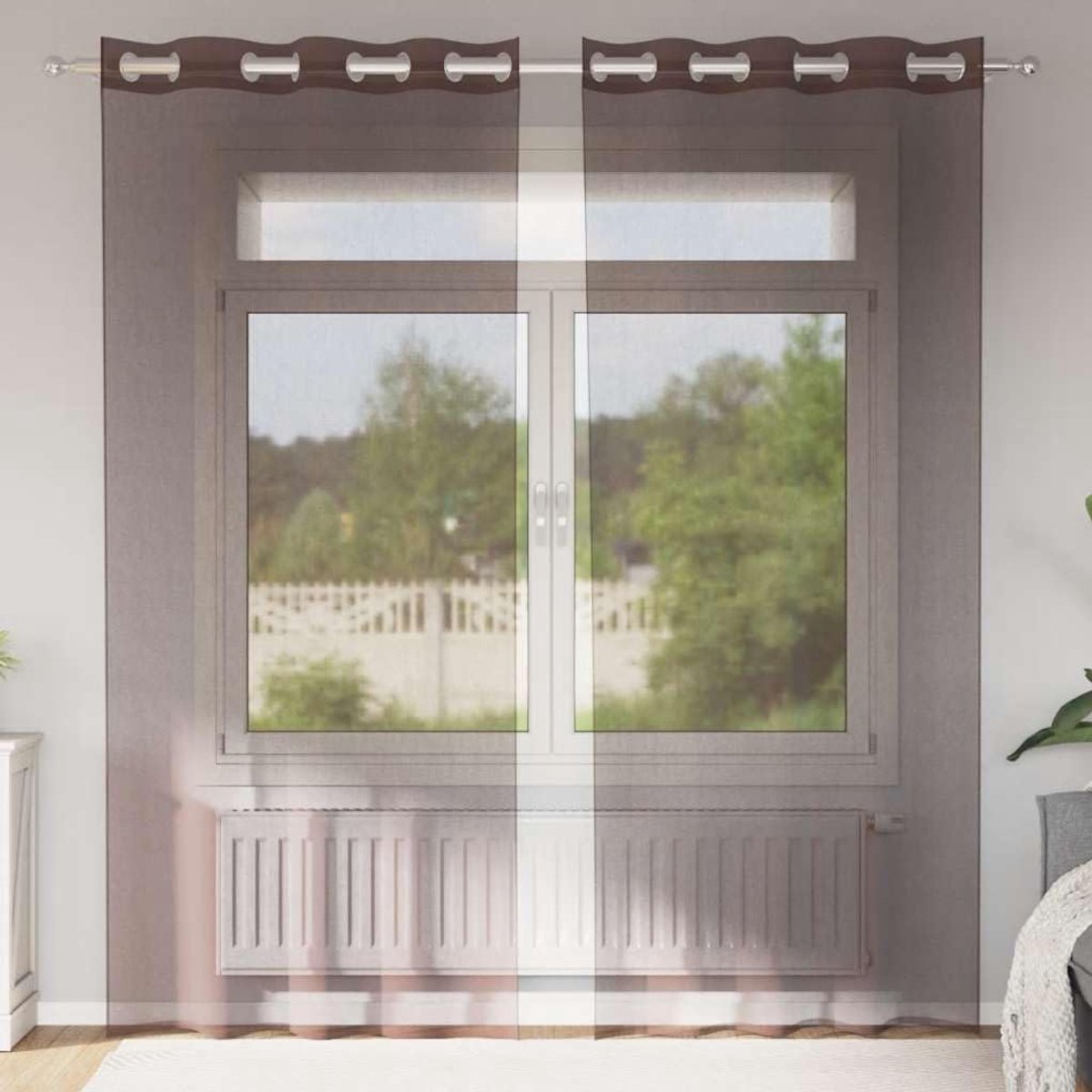 Gordijnen met oogjes 2 stuks, bruin, 140 x 225 cm, semi-transparante gordijnen van 100% polyester voor daglichtregeling en inkijkbescherming