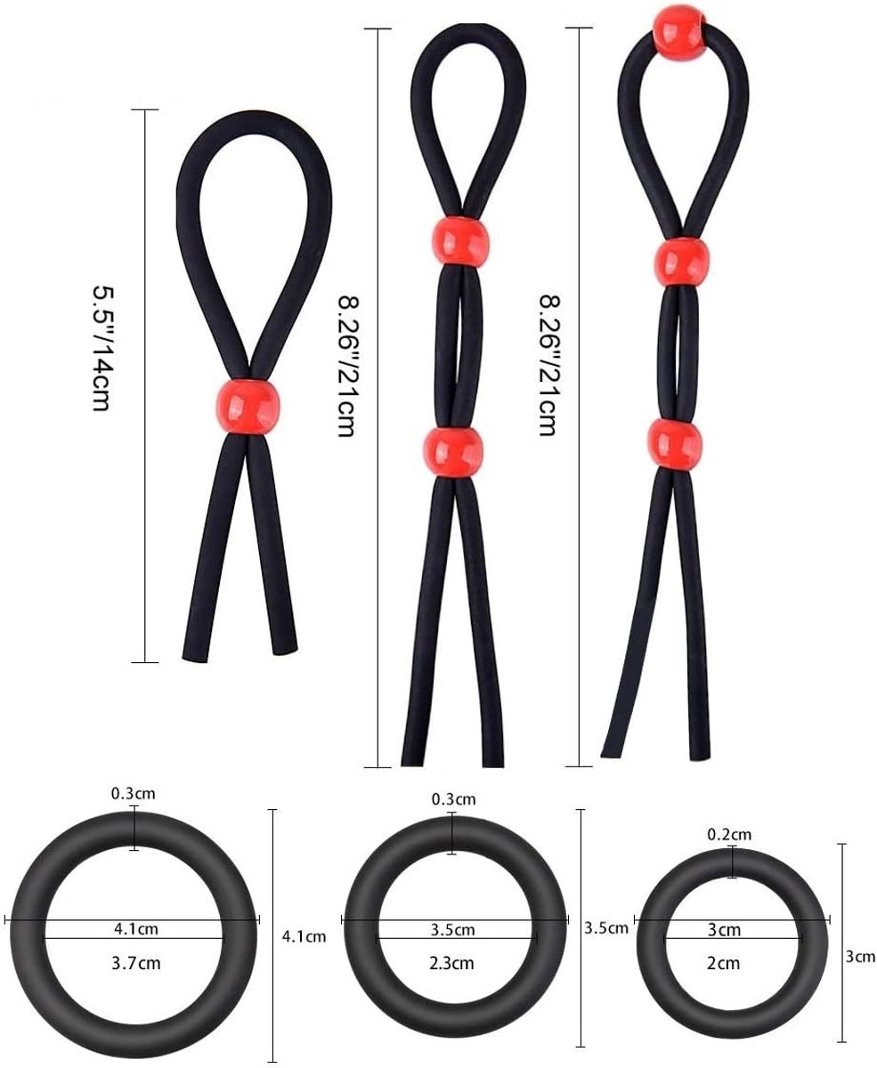 Set van 6 siliconen penisring cockring penislussen seksspeelgoed voor hardere erectie dubbele ringen zwart (rood)