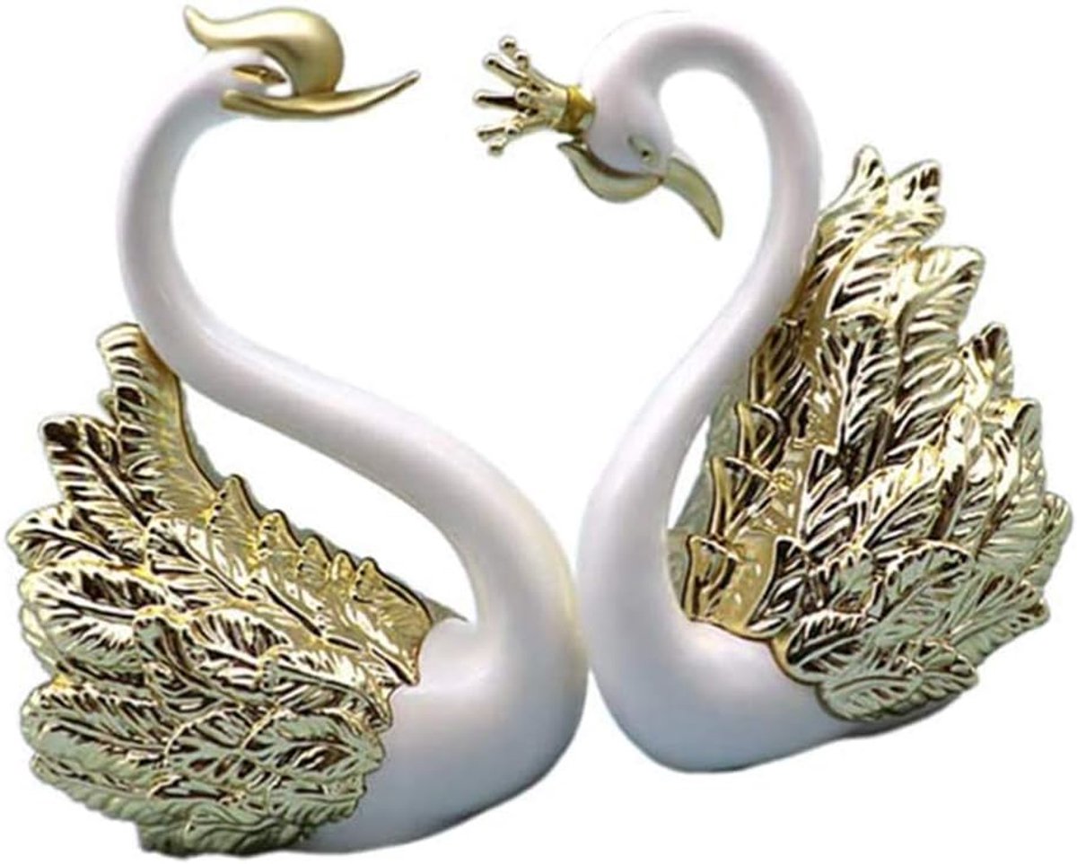 2 Stks Gouden Zwaan Cake Ornamenten, Paar Zwaan Figurines voor Auto Dashboard Decoratie, Standbeelden voor Home Party Bruiloft Kerstversiering