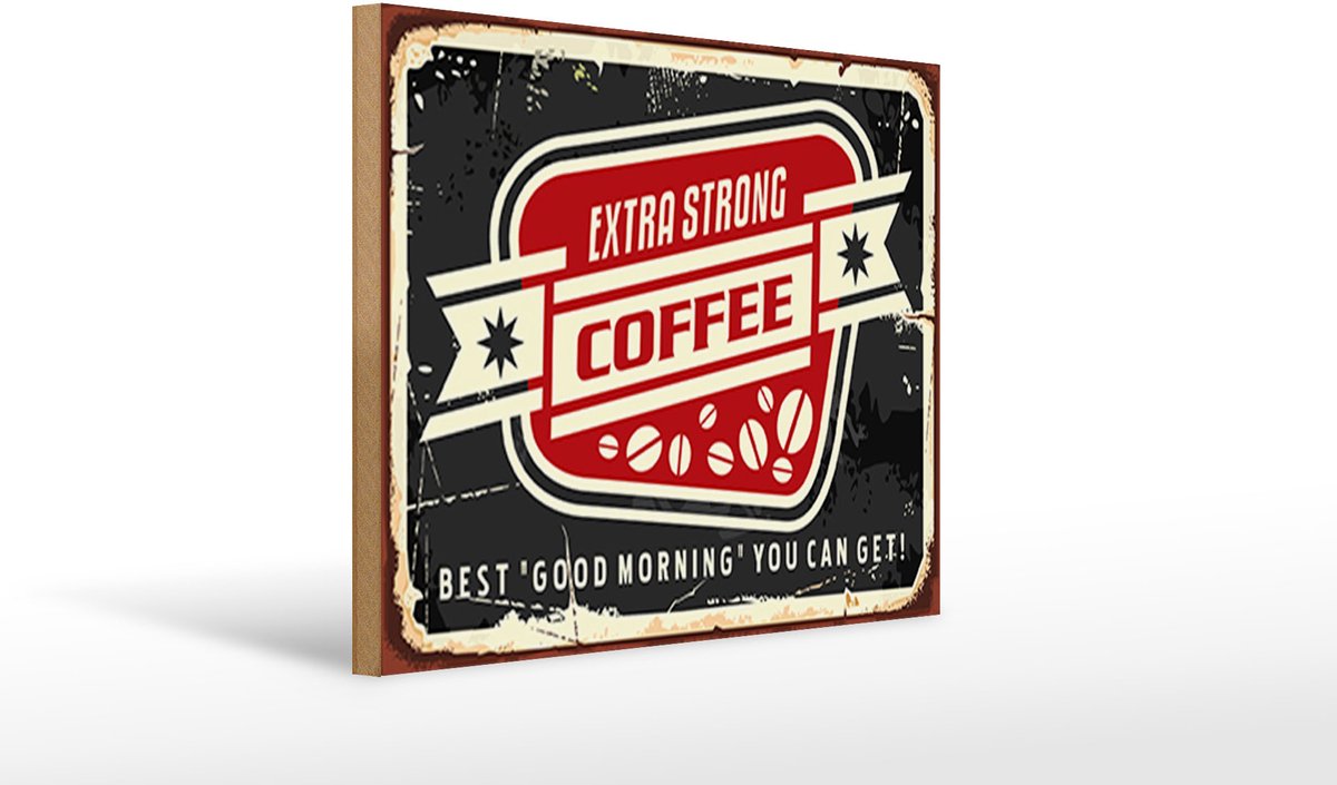 Femer Holzschild Kaffee 40x30cm extra strong Coffee good morning schwarz, weis, rot
