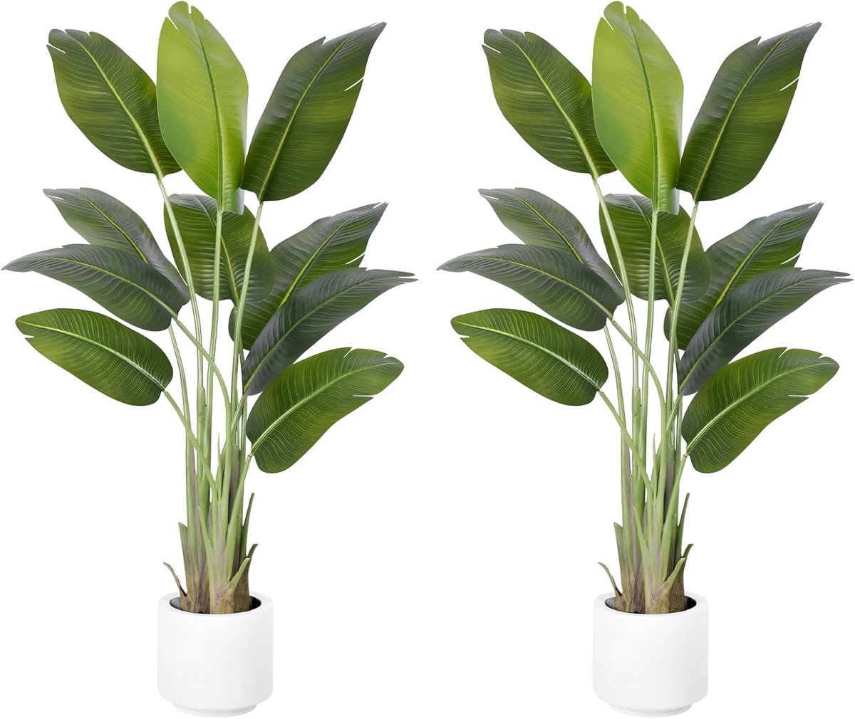 2 Stuks Kunstmatige Paradijsvogelplant 150cm Grote Kunstmatige Planten Buiten Grote Nepplant met Witte Pot Nepplanten voor Binnen met 10 Bananenbladeren voor Slaapkamer Woonkamer Decor Kantoor