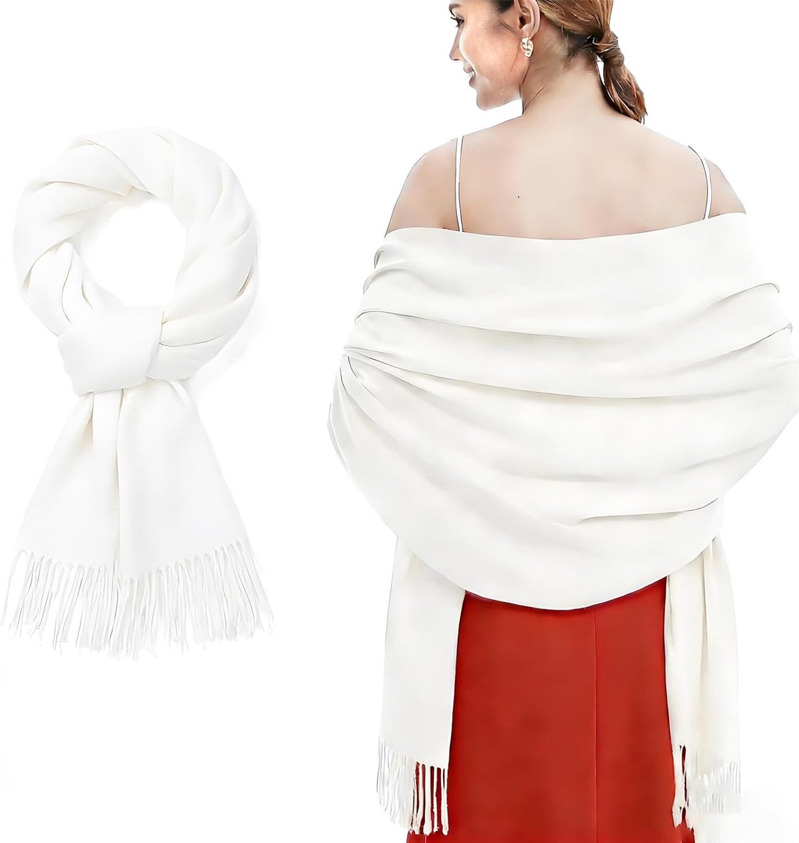 Sjaal, wit, damesdeken, sjaal, zacht en licht, voor dames, avondevenementen, elegant