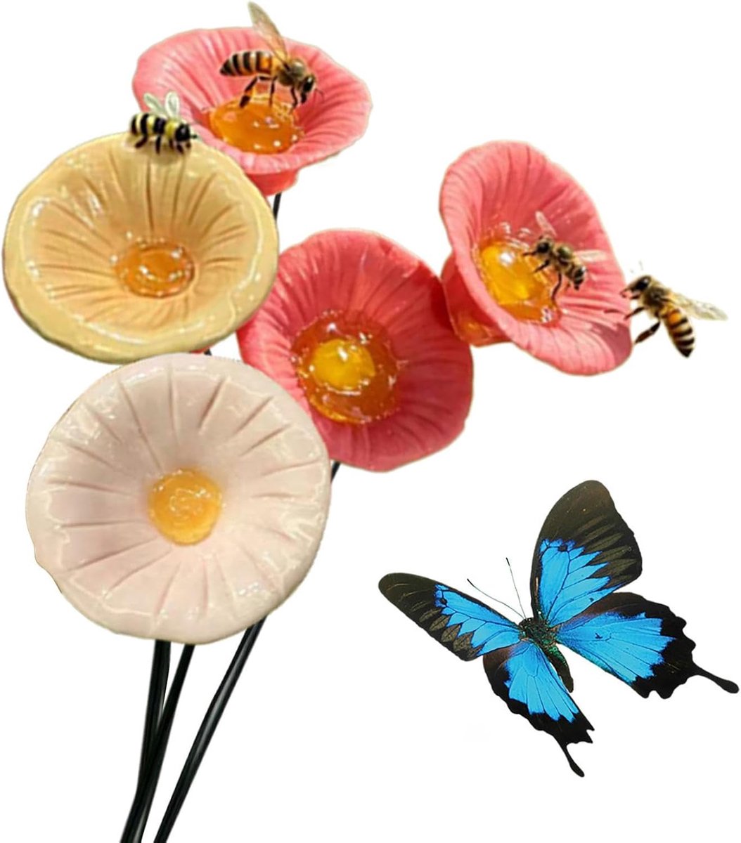 Waterbak voor bijen, 5 decoratieve stokken, weerbestendig, voor binnenplaats, terras, gazon, park, tuin, plantenbak, bloembed, tuin, buiten