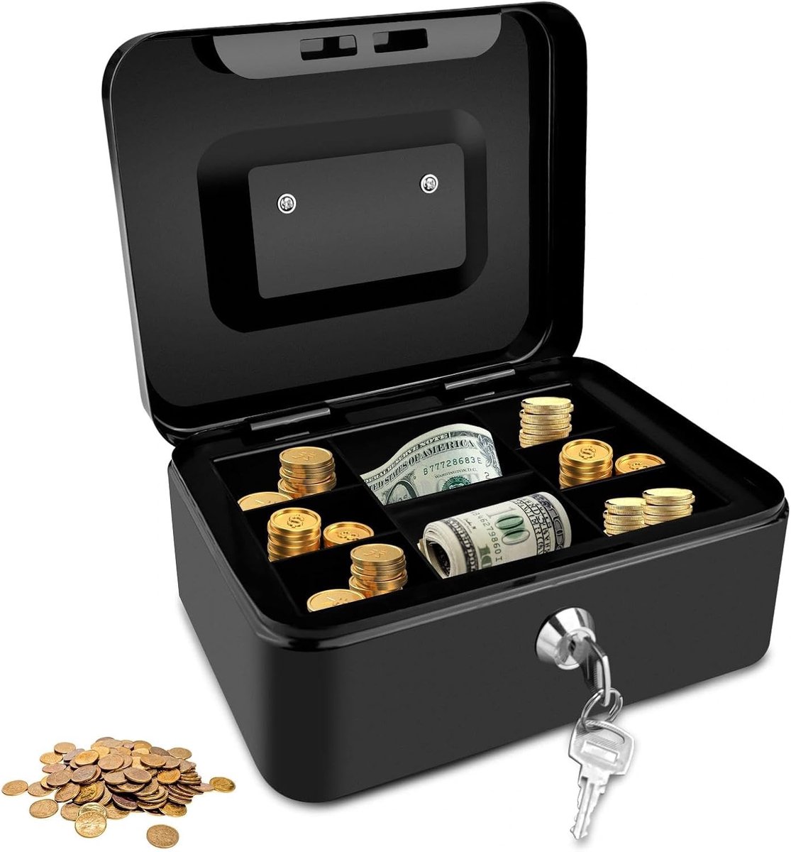 Geldkassette, afsluitbaar, spaarpot met sleutel, geldkoffer, geldopslag, geldkassa, kassa box, handkassa, geldcassette om af te sluiten, Safe Cash Box, voor thuis, kantoor