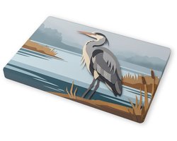 Canvas Schilderij Blauwe Reiger (Ardea cinerea) aan Water Modern Papercut Stijl Minimalistische Watervogel Kunst Rietkraag Natuur Wanddecoratie…