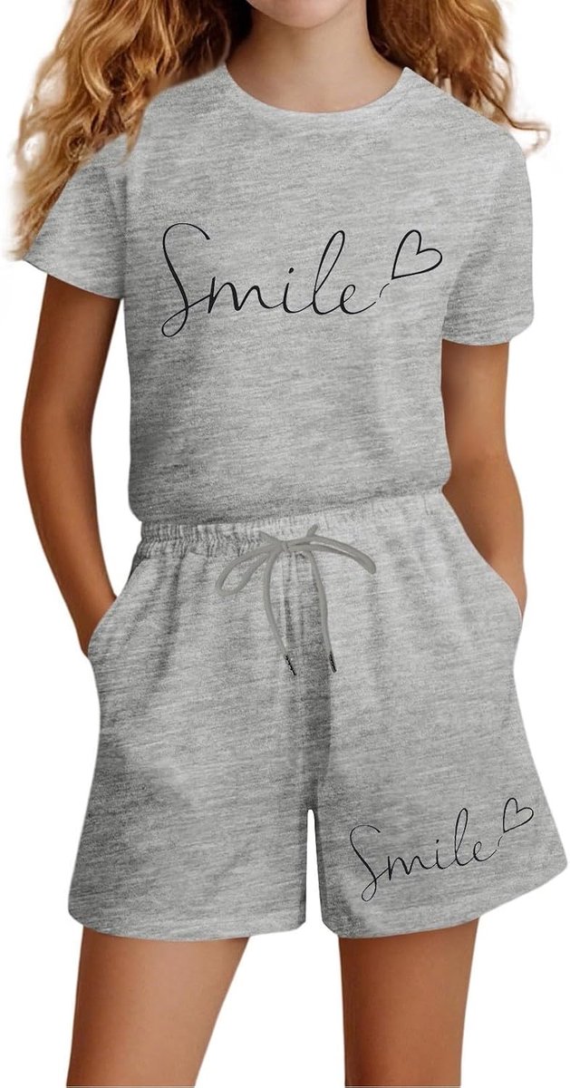 2-delige set voor meisjes, zomerkleding, katoen, basic T-shirt met ronde hals en shorts met luipaardprint, moedige mode voor kleine meisjes, chic, A55