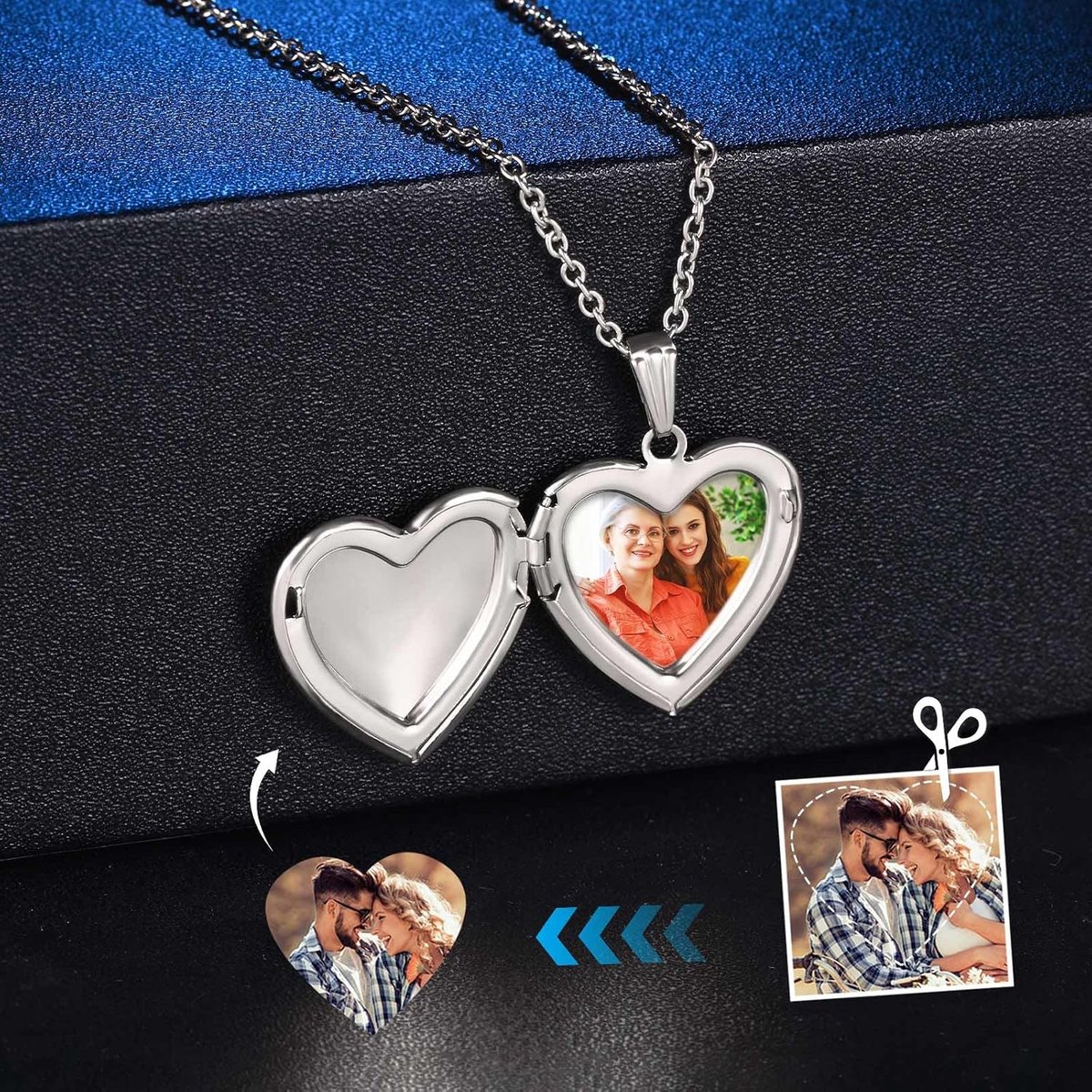 Damesmedaillon met foto, roestvrij staal, harthanger met vlinders, patroon, ketting, gepersonaliseerde afbeelding, herinnering, medaillon hanger, ketting voor vrouwen en meisjes