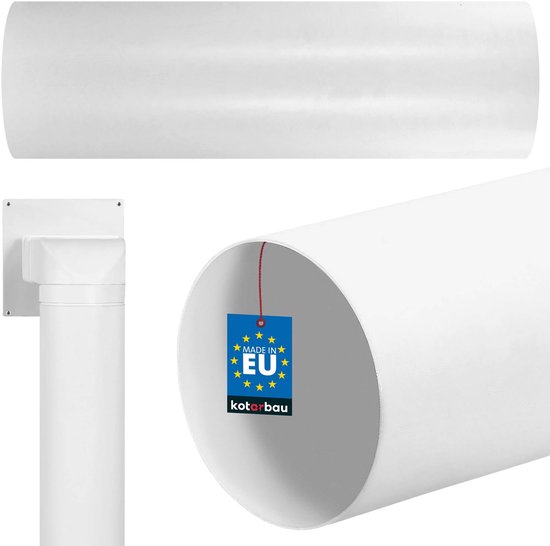 Witte ronde ventilatiebuis met 'Made in EU' label.