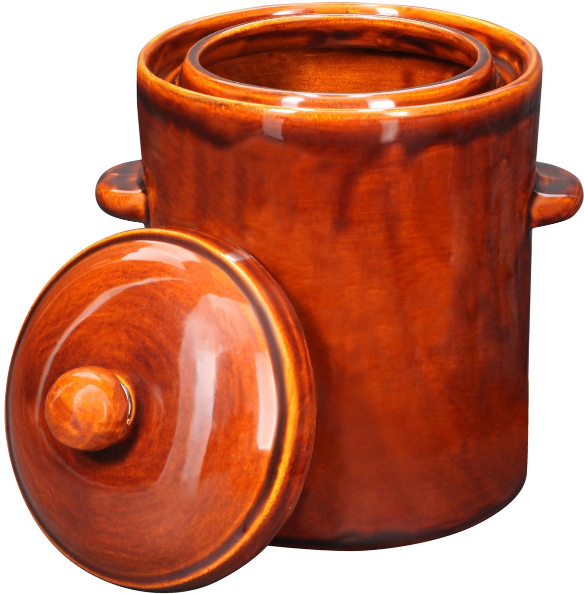 KOTARBAU® Zuurkoolpot - Keramische Fermentatiepot 5L met Deksel en Waterrand Fermentatiepot - voor Zuurkool - Kimchi en Groenten - Steengoed - Bruin