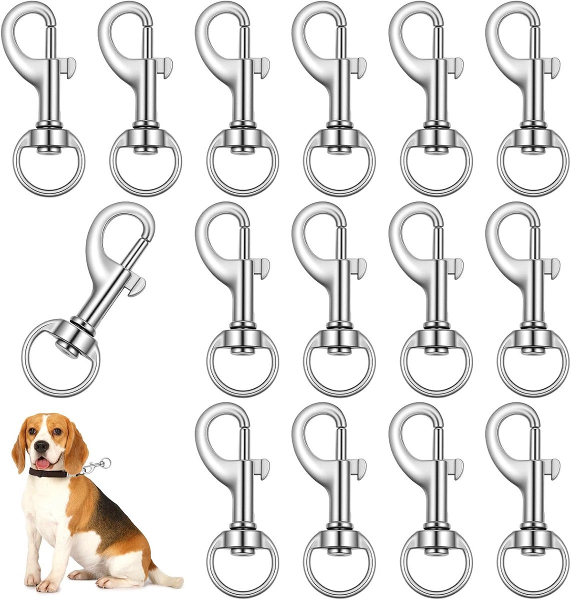Carabiner haken set van 16 - 360° draaibaar - zilver - ideaal voor hondenriemen - ShopVlot