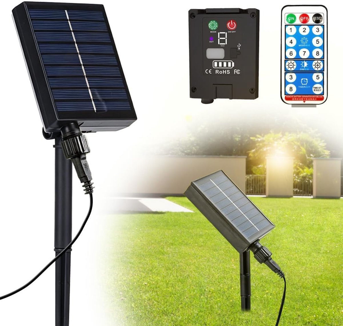 Zonnepaneelbesturingsbox 1200 mAh - 3,7 V lithiumbatterij - 8 knippermodi - afstandsbediening voor lichtketting - ShopVlot