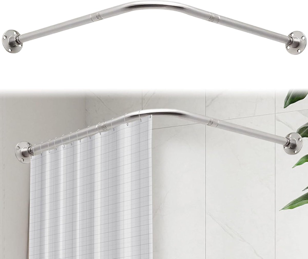 SnelShoppen - L-Vormige Douchegordijnstang 68-98cm, Verstelbare RVS Doucherail, 16kg Draagkracht, Voor Badkamer, Badkuip en Kledingkamer, Boormontage