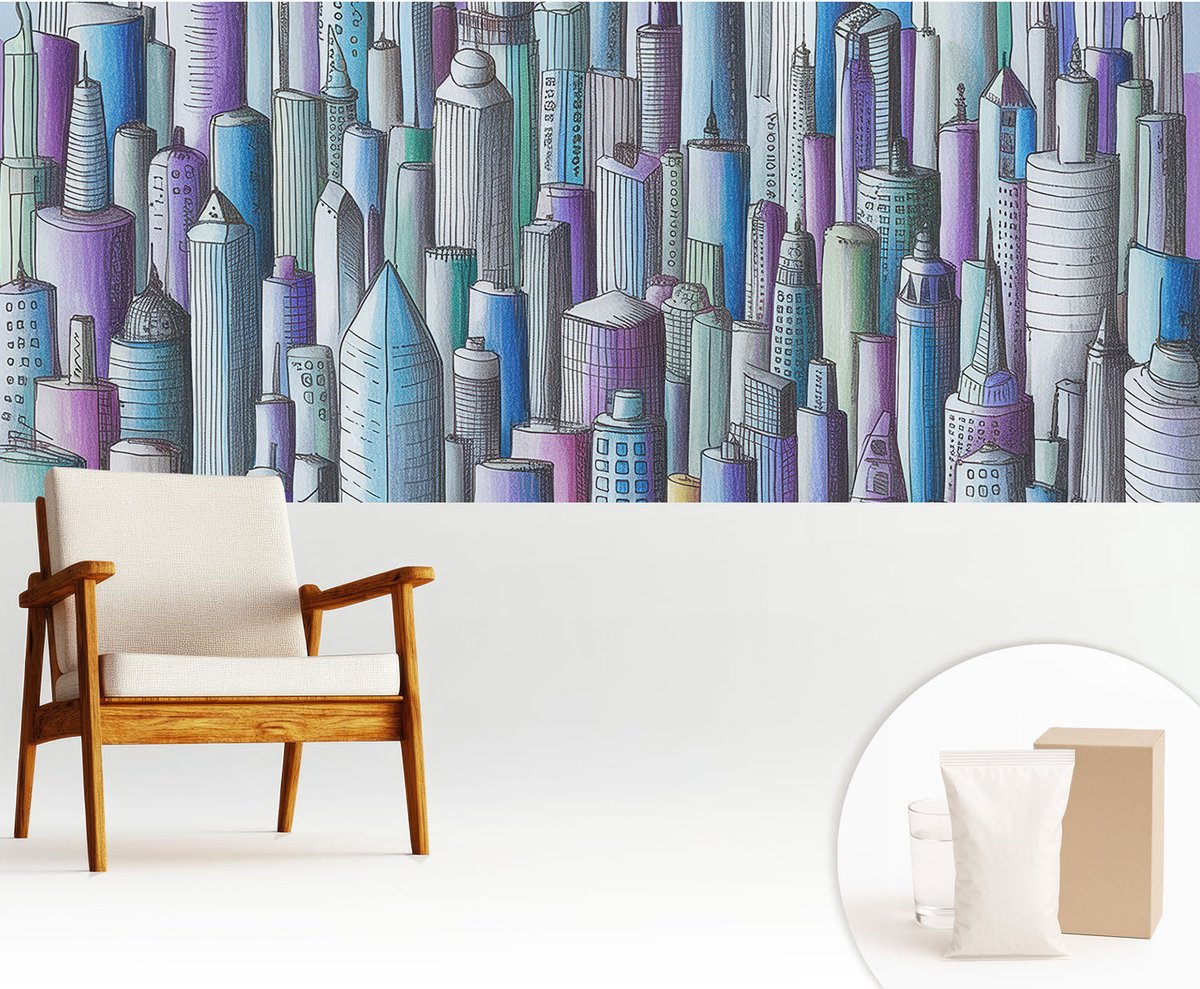 Wallfluent Fotobehang - Zwart Vliesbehang - 250x104 cm - Stadswolkenkrabbers Fotobehang Vlies - Hal behang Architectuur - Muurschildering - Woonkamer behang