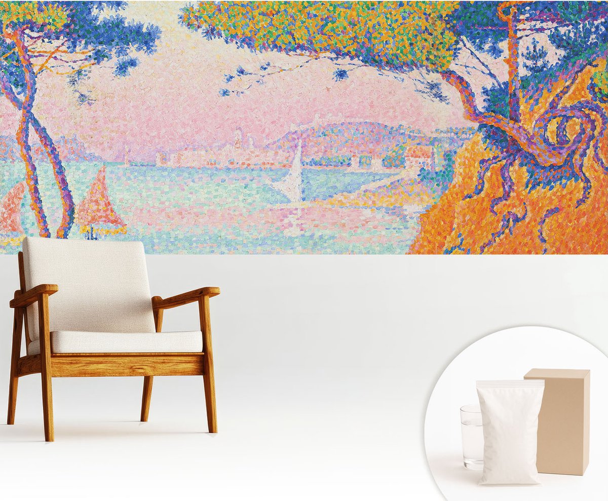 Wallfluent Fotobehang - Blauw Vliesbehang - 250x104 cm - Kleurrijk Landschap Fotobehang Vlies - Woonkamer behang Landschappen - Muurschildering - Woonkamer behang