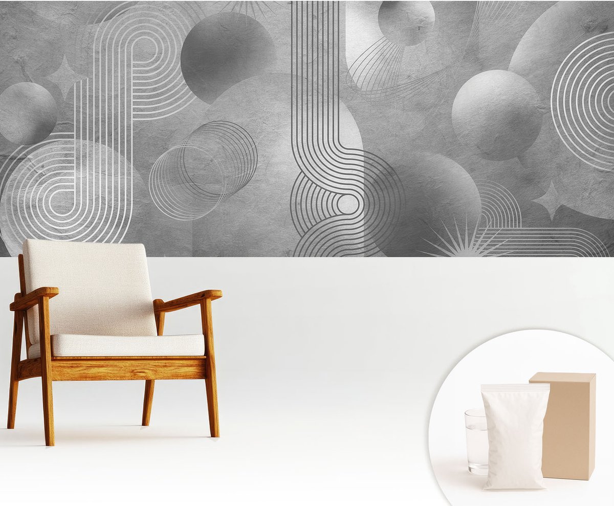 Wallfluent Fotobehang - Grijs Vliesbehang - 250x104 cm - Abstracte Elegantie Fotobehang Vlies - Woonkamer behang Abstractie - Muurschildering - Woonkamer behang