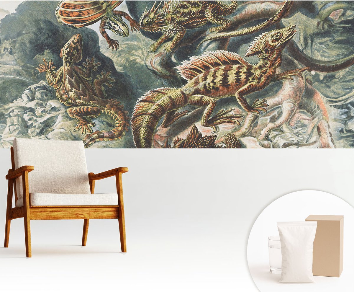 Wallfluent Fotobehang - Zwart Vliesbehang - 250x104 cm - Exotische Reptielen Fotobehang Vlies - Hal behang Dieren - Muurschildering - Hal behang