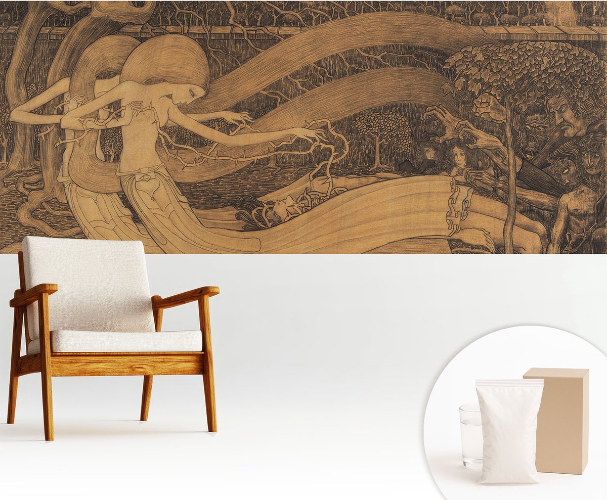 Wallfluent Fotobehang - Bruin Vliesbehang - 250x104 cm - Surrealistische Personages Muurschildering - Slaapkamer behang Deel - Fotobehang Vlies - Gang behang