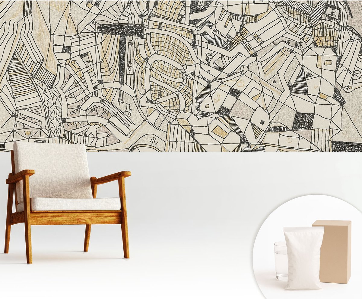 Wallfluent Fotobehang - Zwart Vliesbehang - 250x104 cm - Geometrische Abstractie Fotobehang Vlies - Woonkamer behang Abstractie - Muurschildering - Hal behang