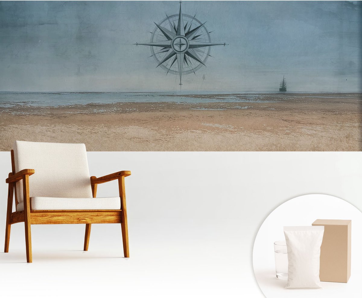 Wallfluent Fotobehang - Blauw Vliesbehang - 250x104 cm - Maritieme Avonturen Fotobehang Vlies - Woonkamer behang Landschappen - Muurschildering - Hal behang