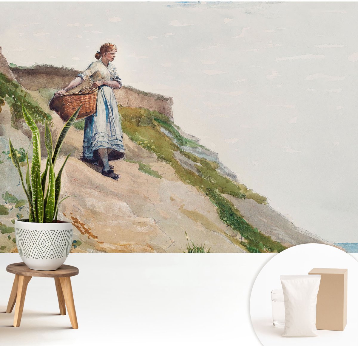 Wallfluent Fotobehang - Wit Vliesbehang - 208x146 cm - Vrouwelijk Landschap Muurschildering - Slaapkamer behang Mensen - Fotobehang Vlies - Slaapkamer behang