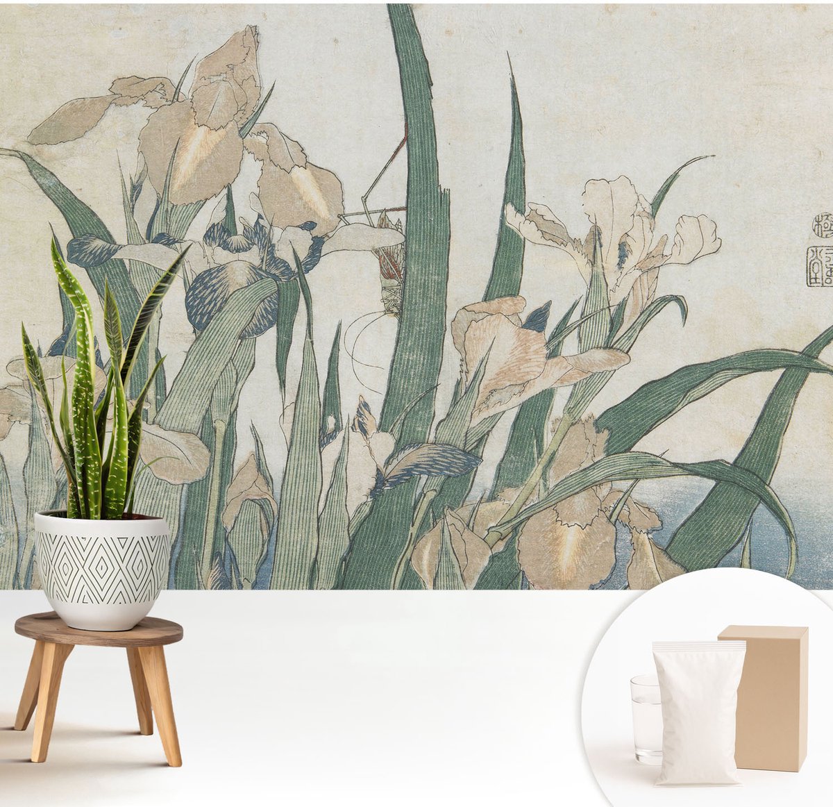 Wallfluent Fotobehang - Wit Vliesbehang - 208x146 cm - Delicate Irissen Fotobehang Vlies - Woonkamer behang Bloemen En Planten - Muurschildering - Hal behang