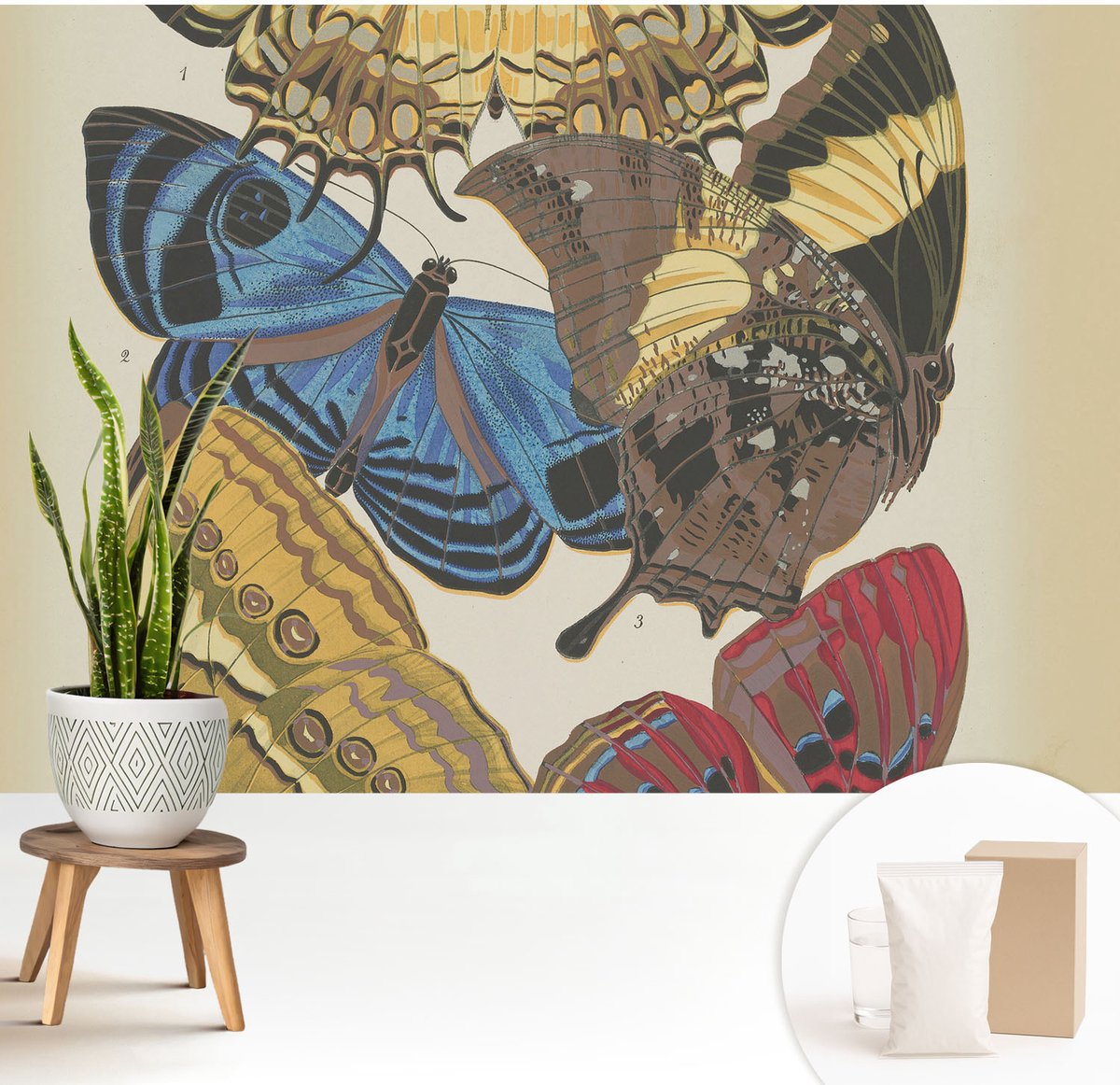 Wallfluent Fotobehang - Zwart Vliesbehang - 208x146 cm - Vlinders Als Inspiratiebron Fotobehang Vlies - Hal behang Bloemen En Planten - Muurschildering - Woonkamer behang