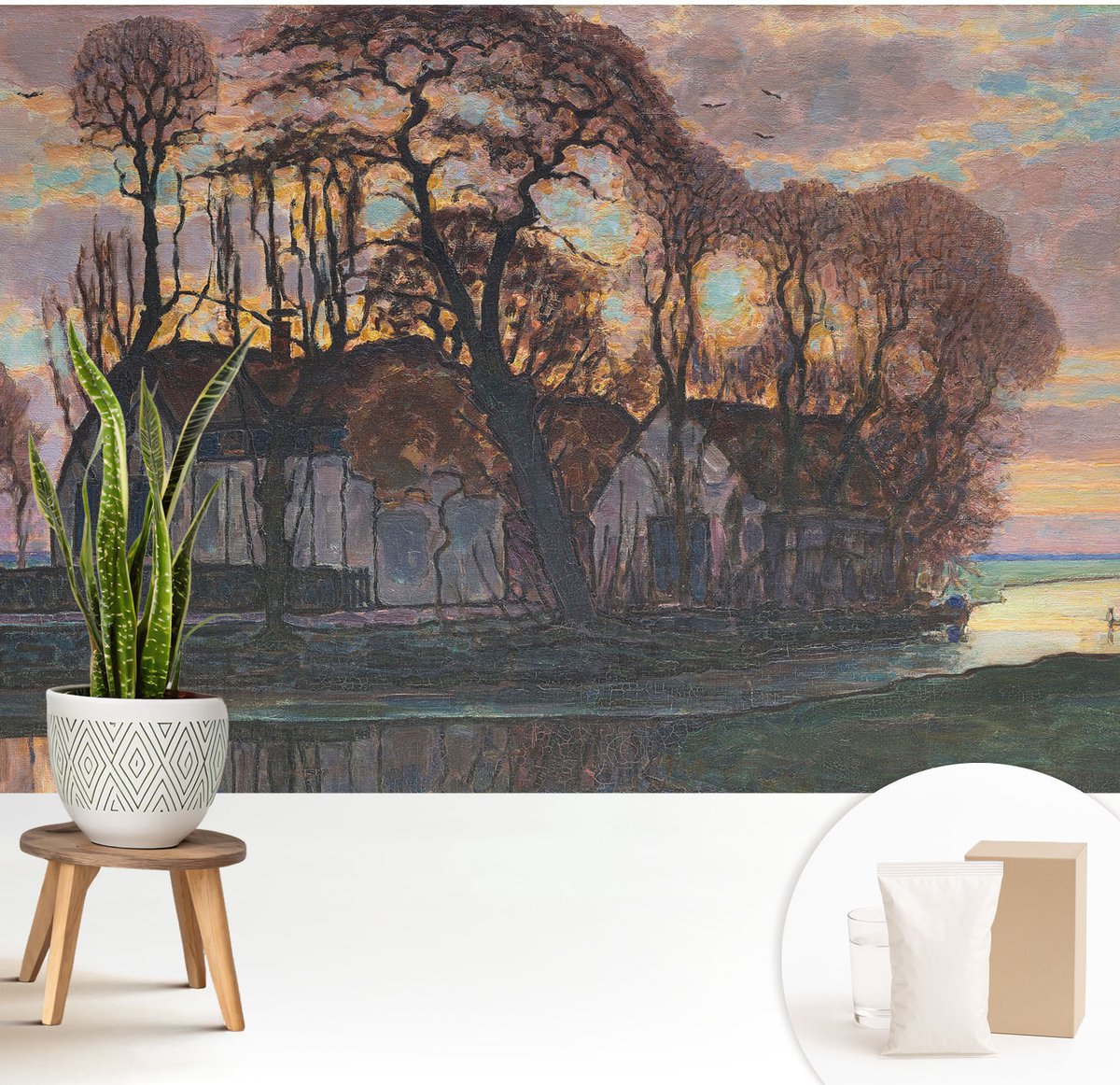 Wallfluent Fotobehang - Grijs Vliesbehang - 208x146 cm - Avondlandschap Fotobehang Vlies - Woonkamer behang Landschappen - Muurschildering - Woonkamer behang