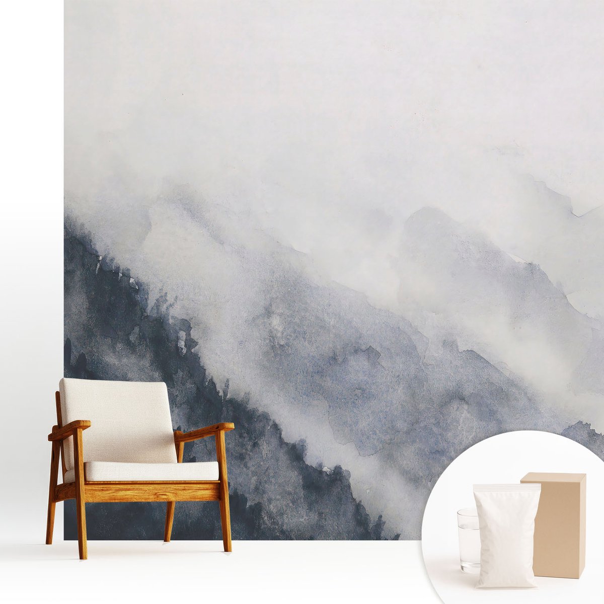 Wallfluent Fotobehang - Wit Vliesbehang - 250x250 cm - Bergmist Muurschildering - Gang behang Landschappen - Fotobehang Vlies - Slaapkamer behang