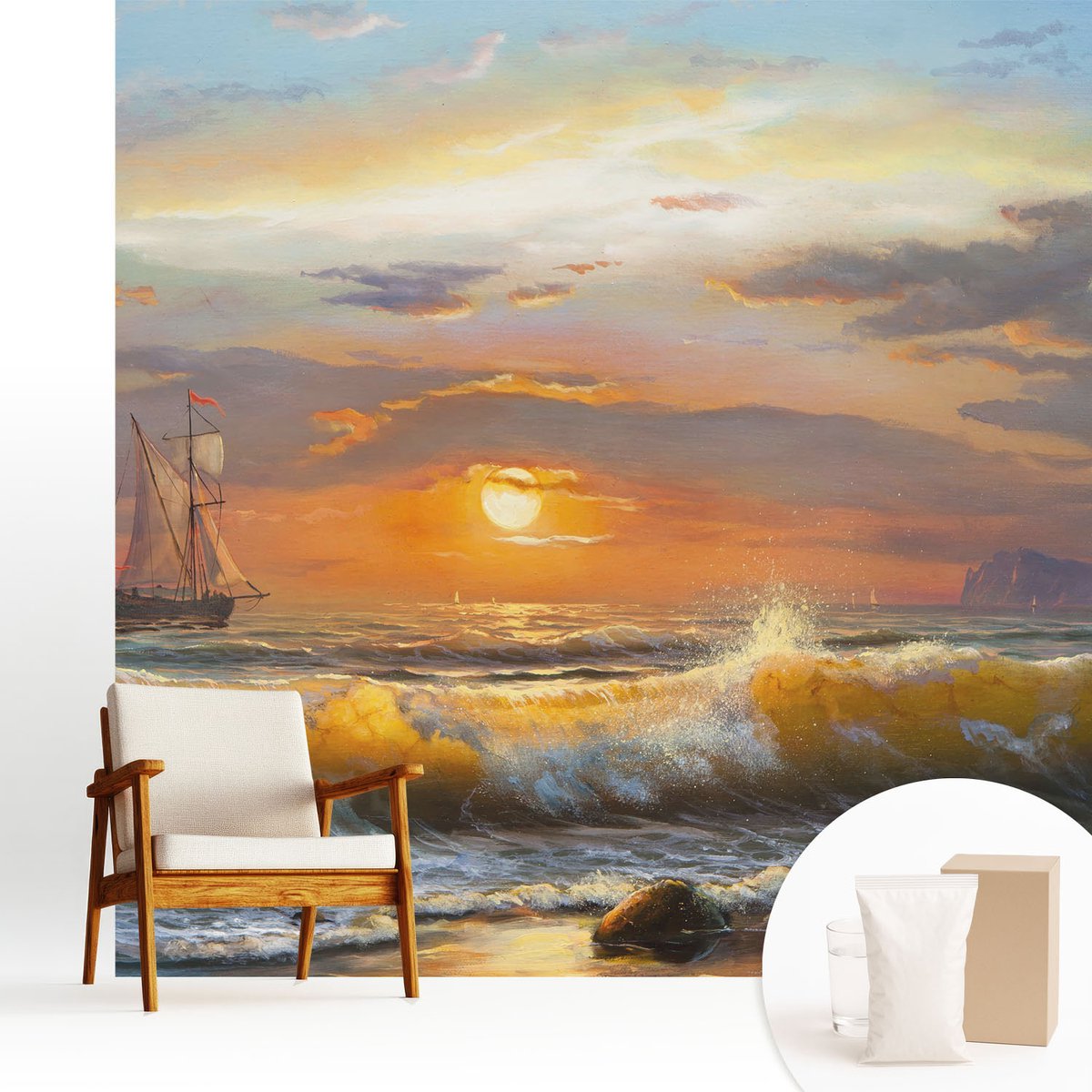 Wallfluent Fotobehang - Blauw Vliesbehang - 250x250 cm - Zeepanorama Fotobehang Vlies - Woonkamer behang Landschappen - Muurschildering - Hal behang